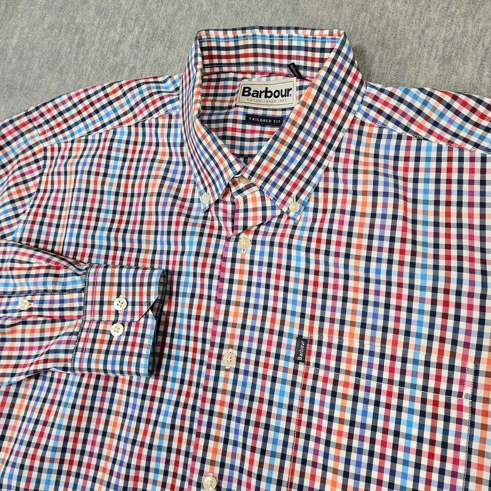 Barbour Shirt Mens L Terence Check Button-Up Tailored Fit Long Sleeve